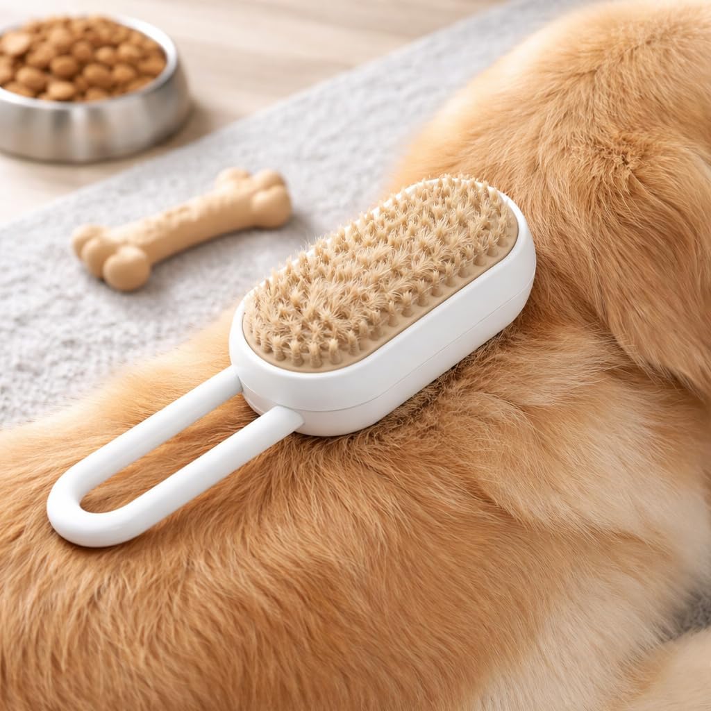 Pet Grooming Brush – Dual-Sided Design – 10 cm – White/Coffee