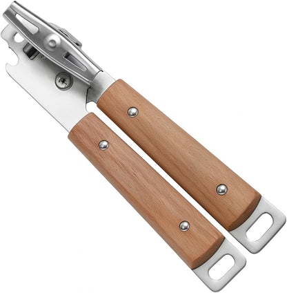 Stainless Steel Manual Can Opener with Acacia Wooden Handle, Durable and Stylish Design for Effortless Opening