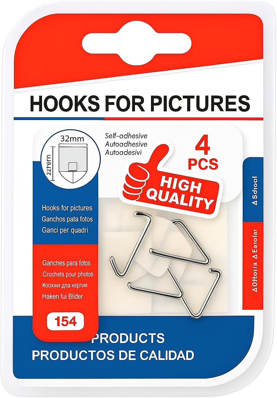 Hooks for Picture Hanging, 32mm, Heavy Duty Wall Hooks for Home and Office Decor