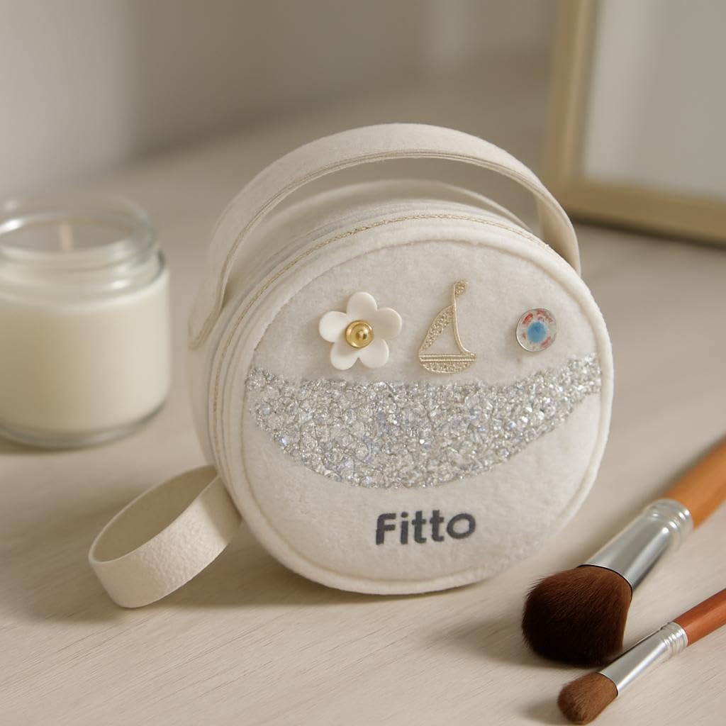 96 Pieces Small Round Wool Makeup Bags with Handle - Portable Travel Makeup Organizer (White)