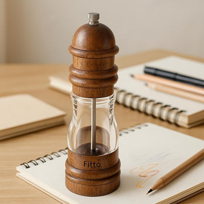 8" Acacia Wood Salt or Pepper Grinder – Adjustable Ceramic Core with Acrylic Display for Kitchen, Home, and Restaurant