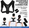 96 Pieces Adjustable Posture Correctors for Men (Women & Children – Invisible Back Support Belt with Shoulder Pads – Black)