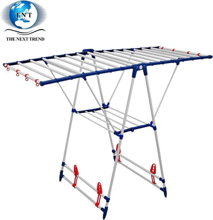 Winsome Steel Cloth Drying Stand Rack - Heavy-Duty Powder Coated, Rust-Free Laundry Organizer with Slots for Hangers | Foldable and Portable Clothes Drying Stand for Indoor & Outdoor Use
