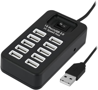 10 Port USB 2 Hi-Speed Hub - Expand USB Connectivity for PC, Laptop, and Devices
