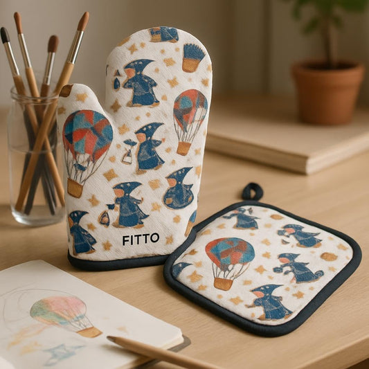 Oven Mitt and Pot Holder Set - Elegant Quilt & Reversible Design with Non-Slip Grip, Heat-Resistant Cotton Kitchen Essentials (Glove 17x32 cm, Pot Holder 20x20 cm)