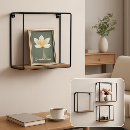 Metal Wire Square Wall Display 3Pcs Set Shelves for Home Decor