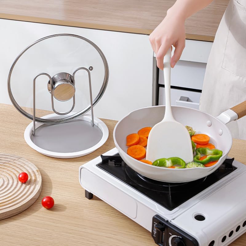 Pot Lid Holder – Stainless Steel & PP – White – Round Design