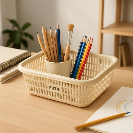 Mini Storage Basket X-Large – 39x29x8 cm Sturdy Transparent-Natural Plastic Storage Basket, 4.5L, BPA-Free, Easy to Stack and Clean,Assorted
