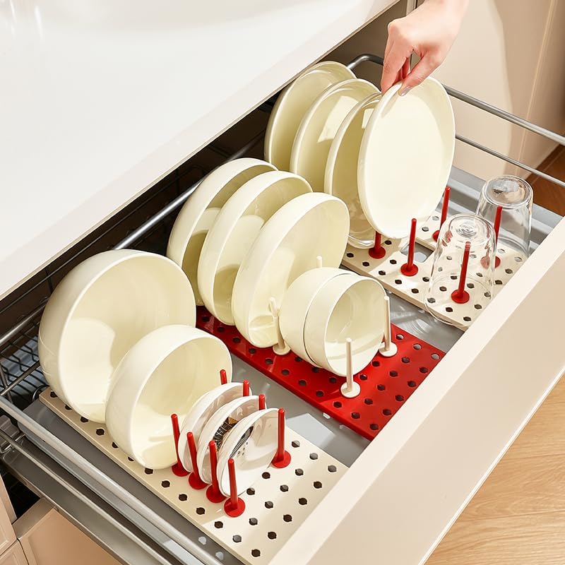 Multipurpose Expandable Drawer Rack – Cream & Red