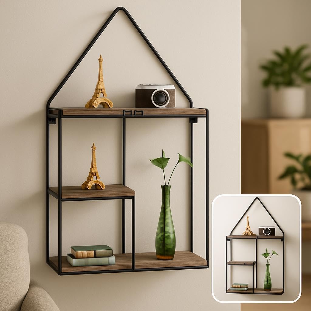 Metal Wire House Shaped Wall Display Shelf for Home Decor