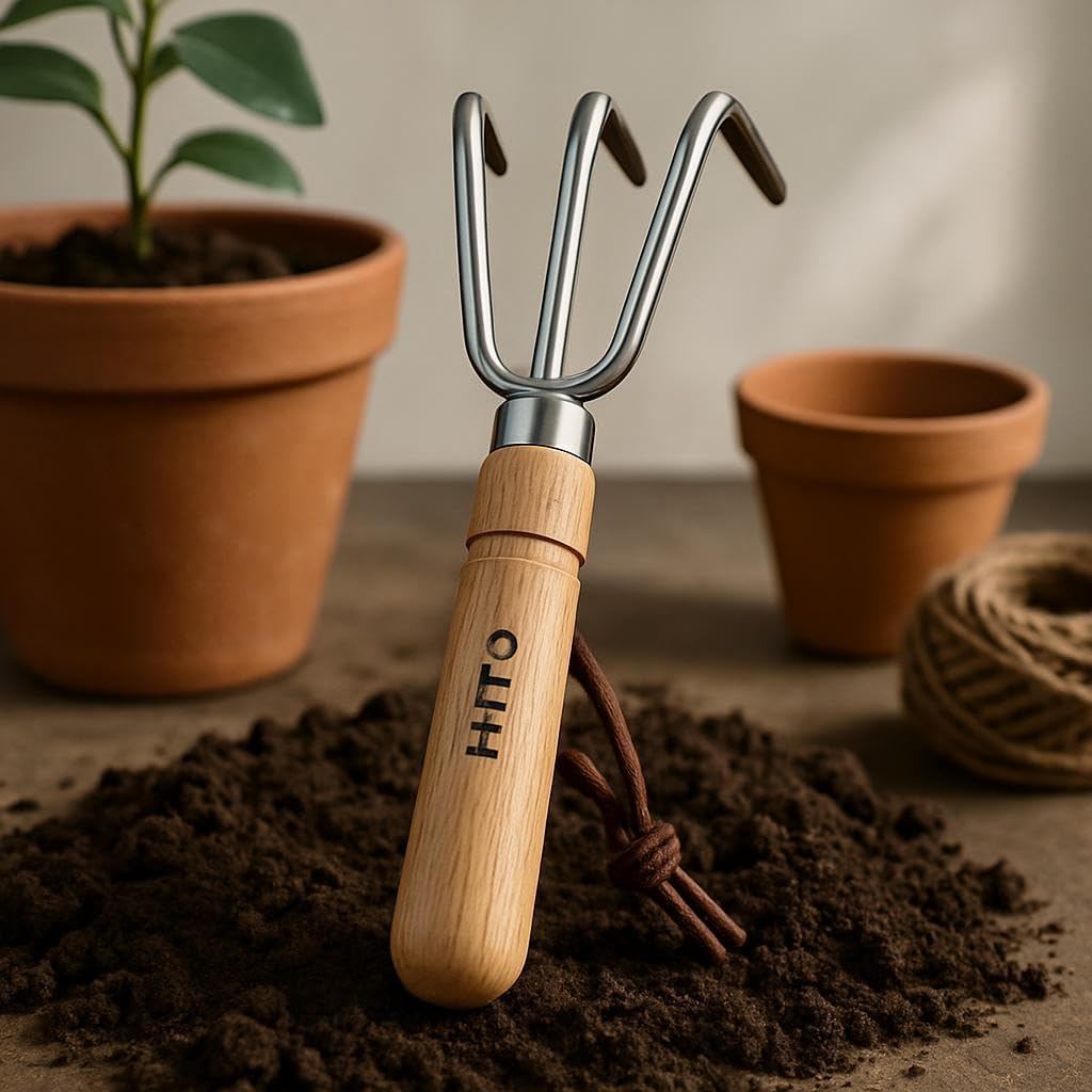 96 Pieces Hand Cultivators with Wooden Handle and Leather Strap for Soil Aeration and Weeding