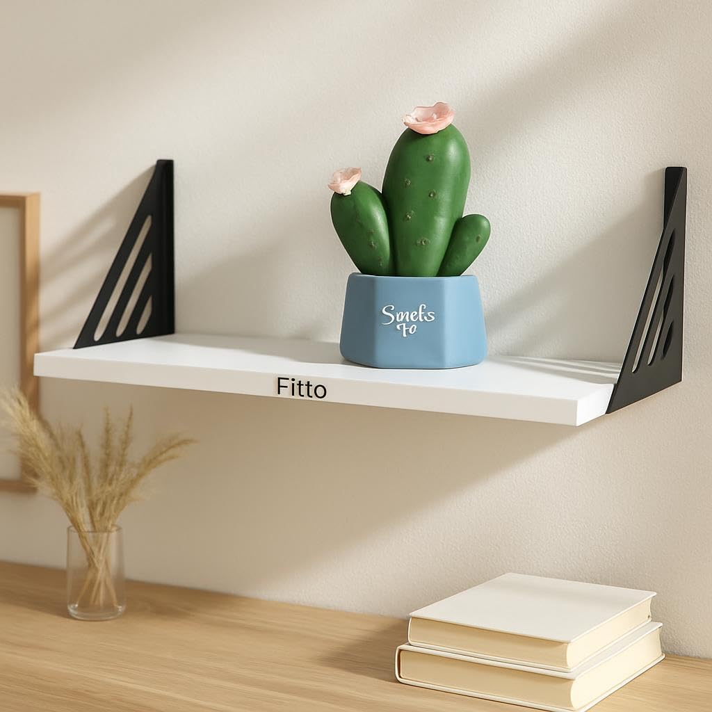 Floating Wall Shelf With Bracket 60X20X1.5cm, White