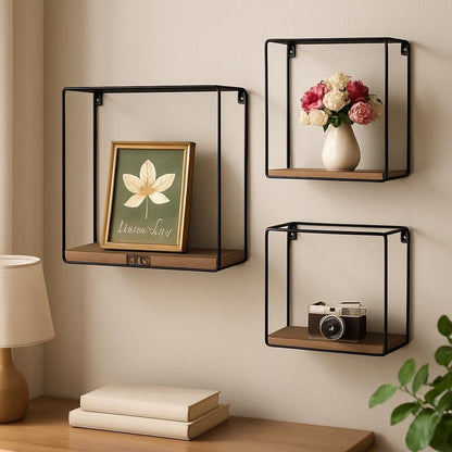 Metal Wire Square Wall Display 3Pcs Set Shelves for Home Decor