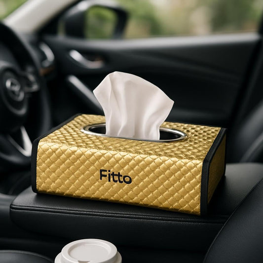 Elegant Openable Tissue Box for Car, Gold
