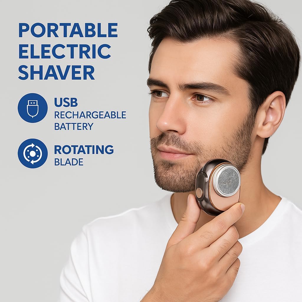 Portable Electric Shaver, USB Rechargeable Battery, Rotating Blade