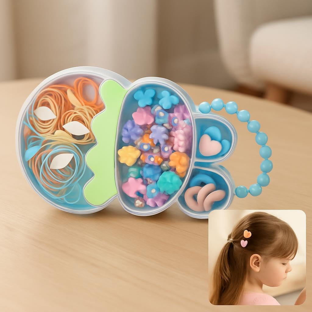 96 Pieces Hair Accessories Set - 50+ Assorted Pieces (Heart Clips – Spiral – Rubber Bands & Elastic Ties for All Hair Types)