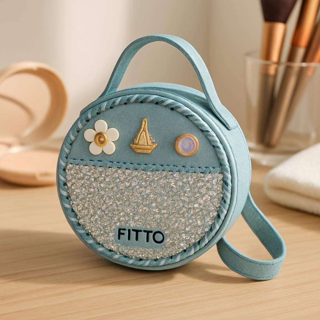 96 Pieces Small Round Wool Makeup Bags with Handle - Blue Portable Travel Cosmetic Organizer