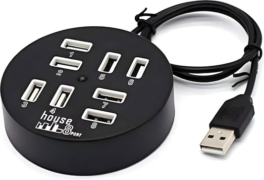 8 Port USB 2 Hi-Speed Hub Simultaus for Multiple Device Connectivity