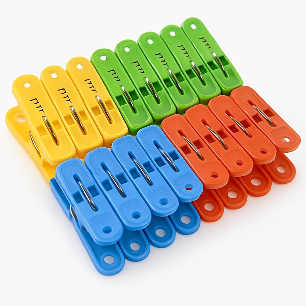 Plastic Clothing Pegs, 20 Pcs Durable Clothes Pins with Metal Grip, Multi-Colored Plastic Clothespins for Drying Laundry and Everyday Use