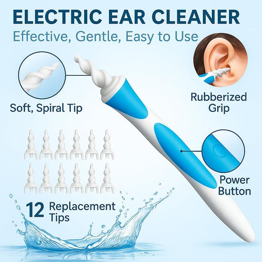 Q-Grips Earwax Remover, Spiral Ear Wax Removal, 16 Pcs Ear Cleaner with Soft Replacement Tips, Safe & Flexible Ear Wax Removal Kit for Adults and Kids, Portable Ear Cleaner for Home and Travel