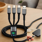 144 Pieces 3 in 1 Data Cables (USB to Micro USB – Type C – Lightning – 3.0 Amp – 1 Meter – Black)