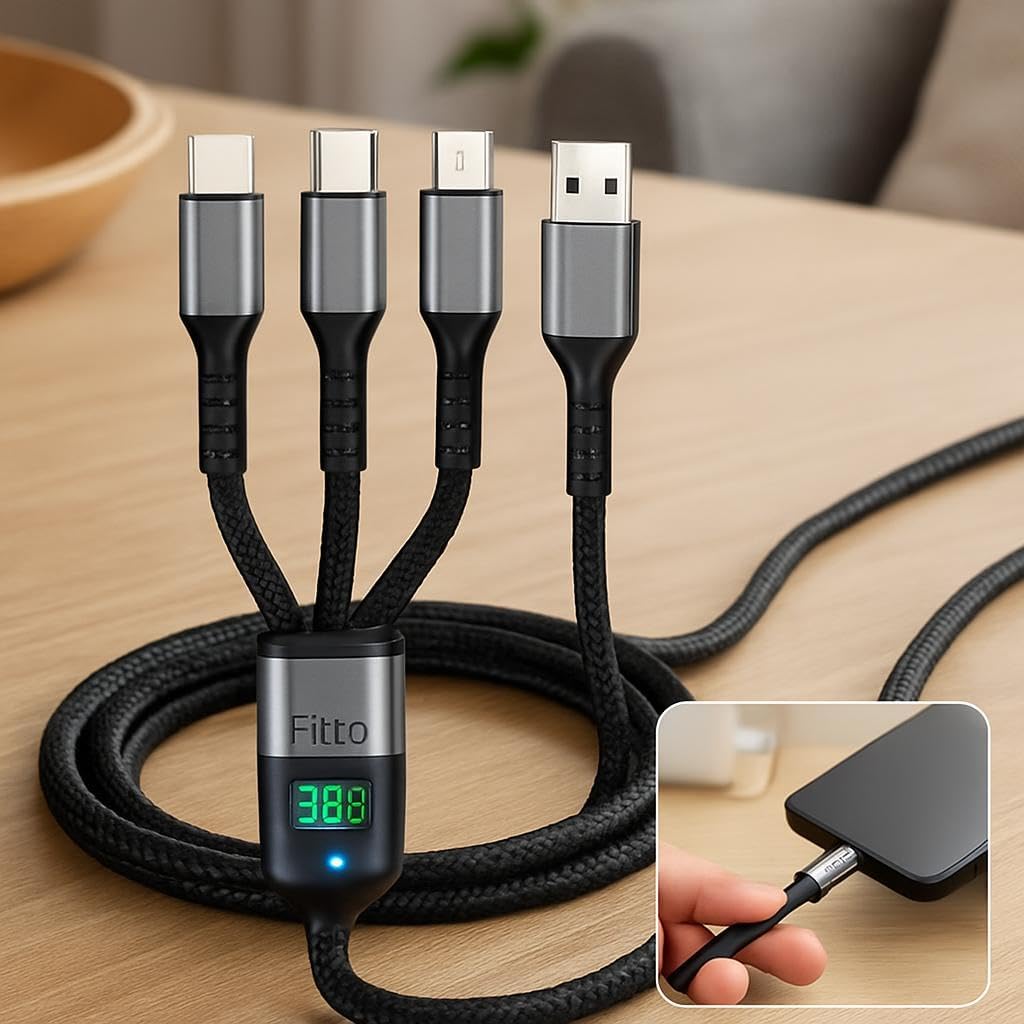 144 Pieces 3 in 1 Data Cables (USB to Micro USB – Type C – Lightning – 3.0 Amp – 1 Meter – Black)