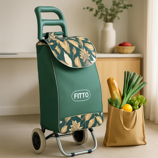 Fancy Shopping Trolley with Wheels, Green Leaf Design, 36L Carbon Steel