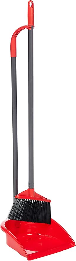 Fitto Broom and Dustpan Set - Heavy Duty Metal Handle, Upright Stand, Long Handle for Easy Sweeping, Compact Design for Home, Office, and Kitchen, Indoor & Outdoor Cleaning Supplies