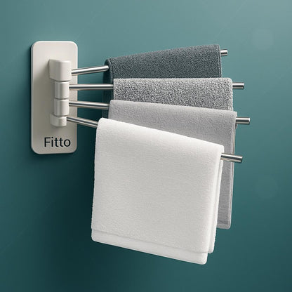 Stainless Steel Self-Adhesive 4-Arm Swing Towel Rack – Rotating Wall-Mounted Towel Holder for Bathroom, Kitchen & Wash Basin