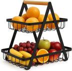 72 Pieces 2-Tier Countertop Fruit Basket Storages (Vegetable Rack – Black – Stylish and Space-Saving Design for Kitchen Organization – Fresh Produce Holder – Sturdy Metal Frame for Fruits & Veggies)