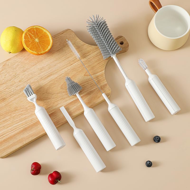 Cup Cleaning Kit – Multi-Brush Design – 6 Pieces – White & Grey