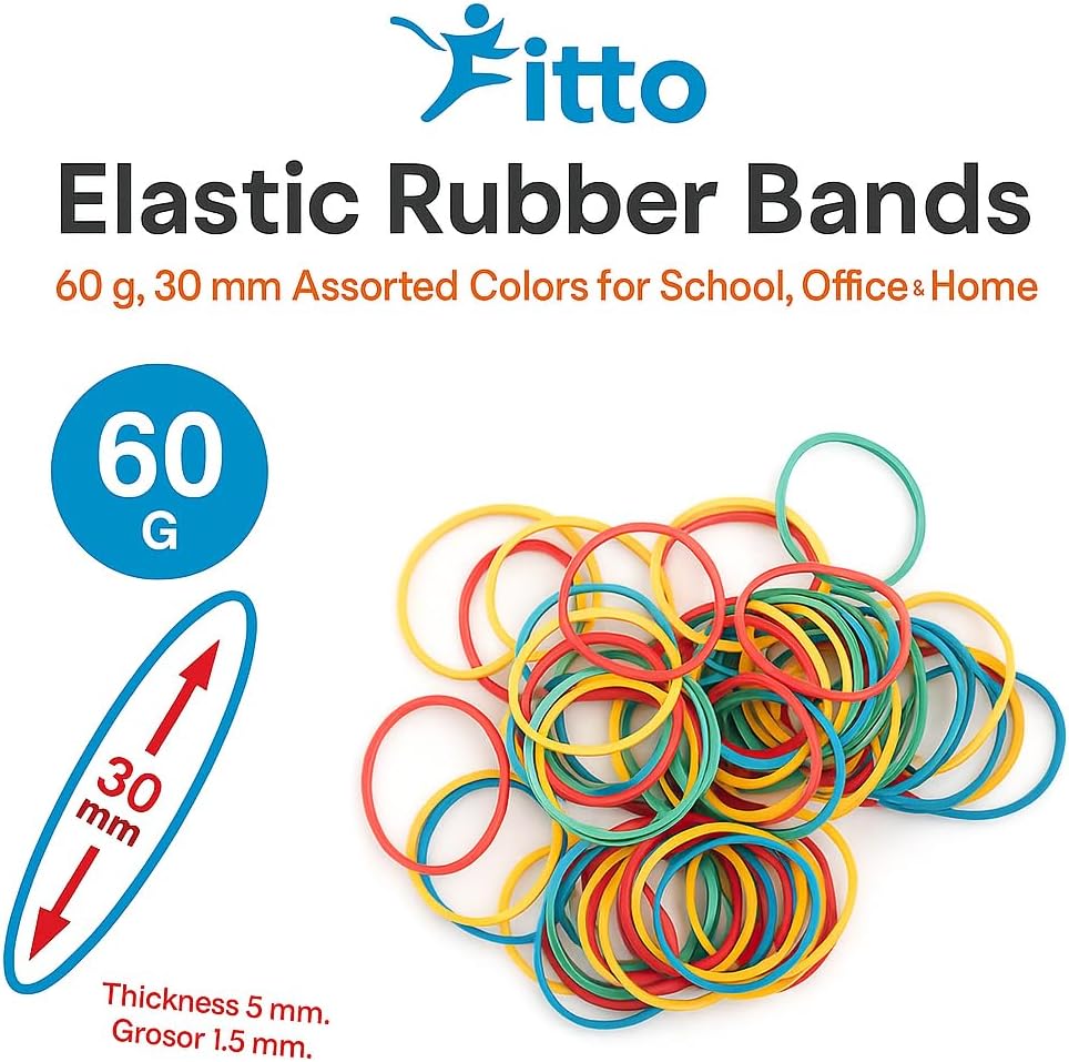 120 Pieces Elastic Rubber Bands (60g – 30mm Assorted Colors for School – Office & Home)