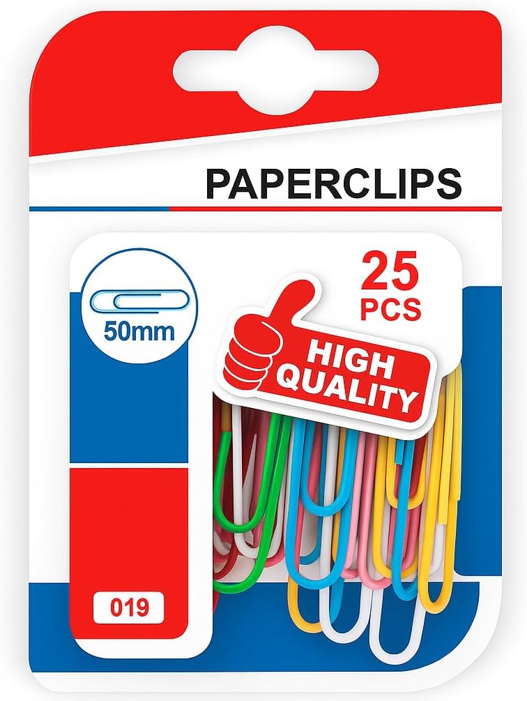 144 Pieces 25 Pieces Paper Clips (50mm Plastic Coated Assorted Colors for Office Use)