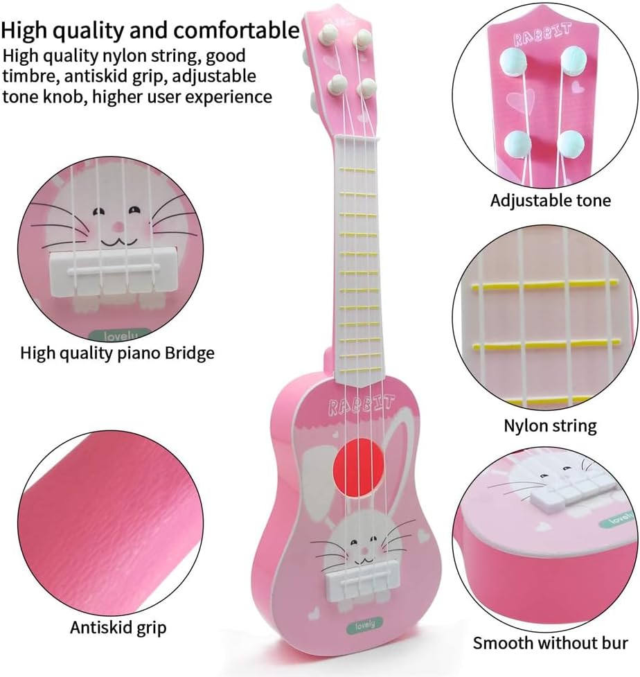 96 Pieces Plastic Cartoon Rabbit Mini Guitar Toys (Toddler Musical Instrument for Boys & Girls – Early Education – Kids Learning Music)