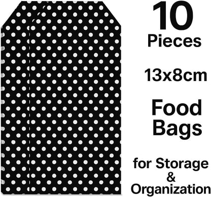 10 Pieces Food Bags 13x8cm Black - Disposable Storage Bags for Kitchen, Food & Leftovers