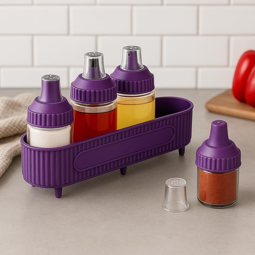 72 Pieces Turkish Spice and Oil Set - 5-Piece Kitchen Essentials in Elegant Purples (Perfect for Storing Spices and Oils – Stylish and Functional Containers for Cooking and Seasoning Your Dishes)