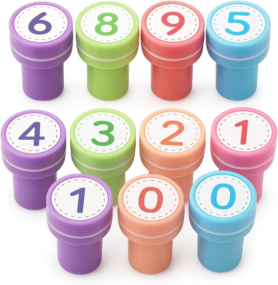 120 Pieces 10 Pieces Number Stamps (25mm Assorted Colors Number Stamps for Crafts and Learning)
