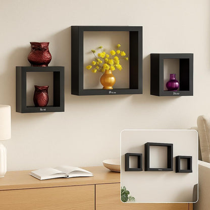 Wall Shelves Cube 3Pcs Set, Black Floating Storage Shelves for Home Decor