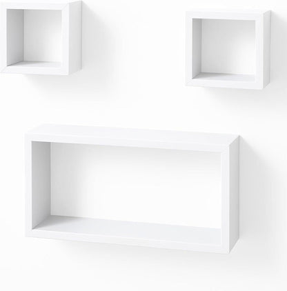 Flt Wall Shelves Cuboid 3Pcs Set, White for Home and Office Storage