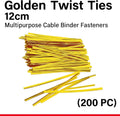 144 Pieces Golden Twist Ties (12cm - Multipurpose Cable Binder Fasteners)