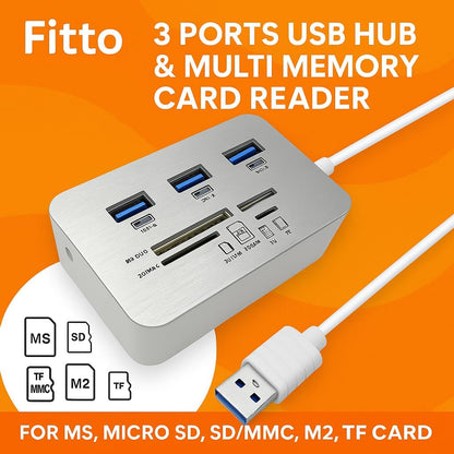 3 Ports USB Hub & Multi Memory Card Reader for MS, Micro SD, SD/MMC, M2, TF Card