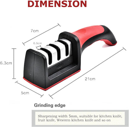 Knife and Scissor Sharpeners, 3 Stage, 3-in-1, Non-Slip Grip, For Knives, Red
