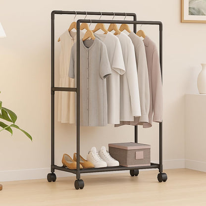 Portable Clothes & Shoe Organizer on Wheels – Multi-functional Mobile Storage Rack for Shoes and Clothing, with Rolling Casters for Easy Movement, Ideal for Bedrooms, Dorms, and Entryways