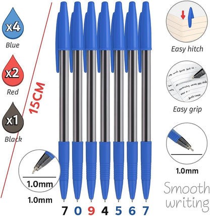 7-Piece 1.0mm Ball Point Pen Set 15cm Assorted Colors