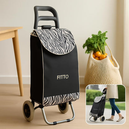 Fancy Black Leopard Shopping Trolley with Wheels, 36L Carbon Steel