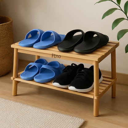 Wooden Shoe Rack 2 Layer, Natural Wood Color, 74x26x29.5cm