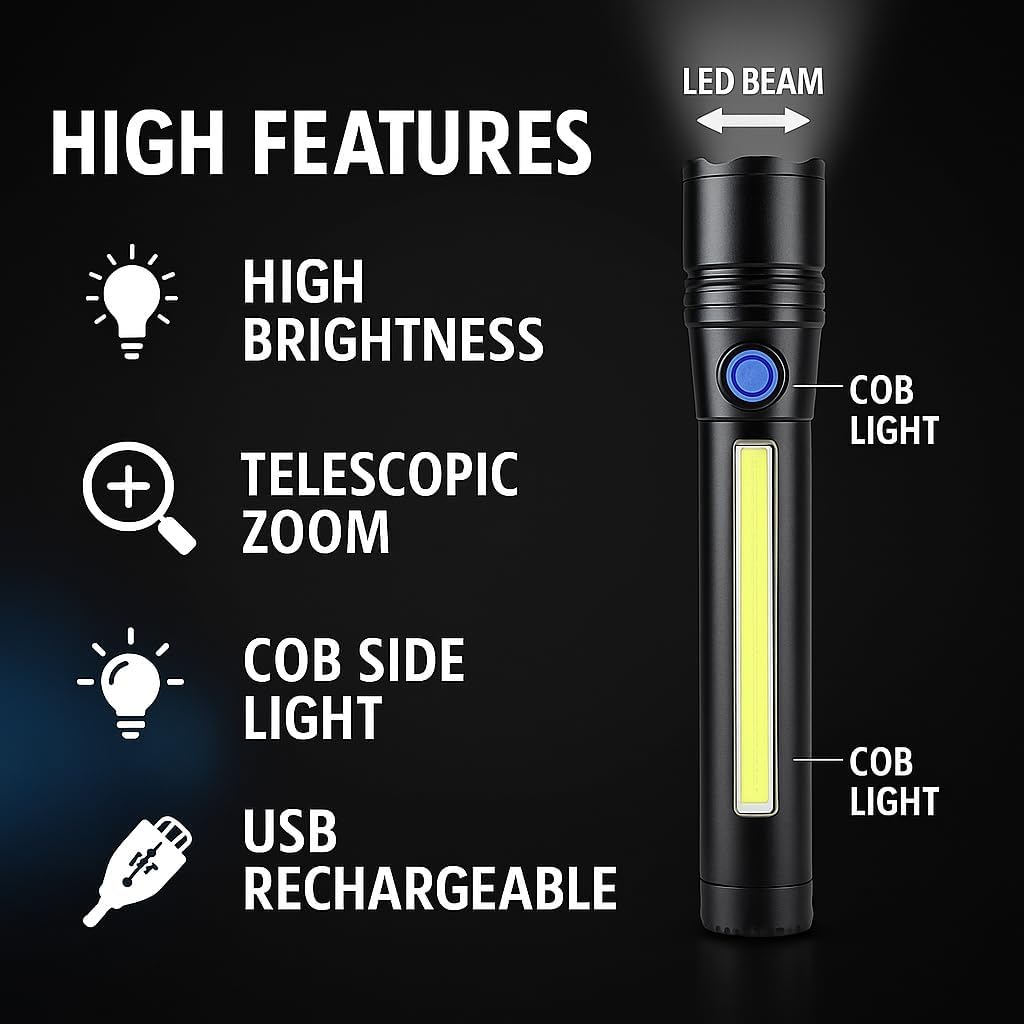 USB Rechargable Power Style LED Flashlight 2000 Lumens Telescopic Zooming Waterproof Torch