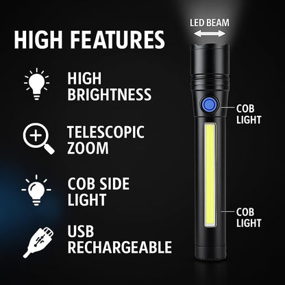 USB Rechargable Power Style LED Flashlight 2000 Lumens Telescopic Zooming Waterproof Torch