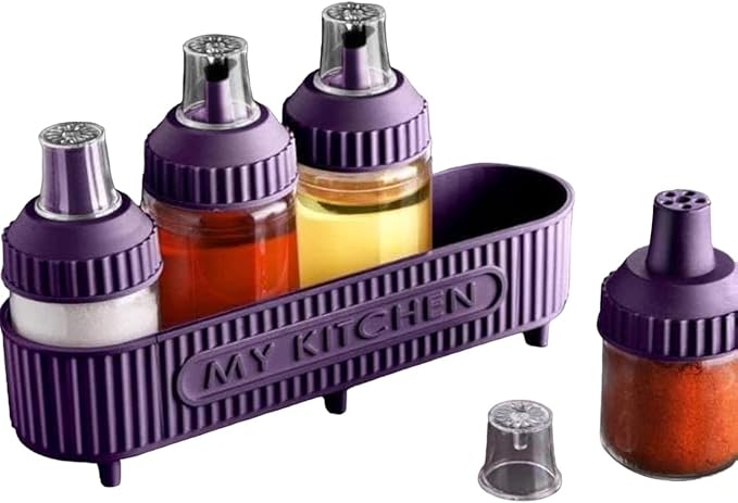 FITTO Turkish Spice and Oil Set - 5-Piece Kitchen Essentials in Elegant Purple, Perfect for Storing Spices and Oils, Stylish and Functional Containers for Cooking and Seasoning Your Dishes