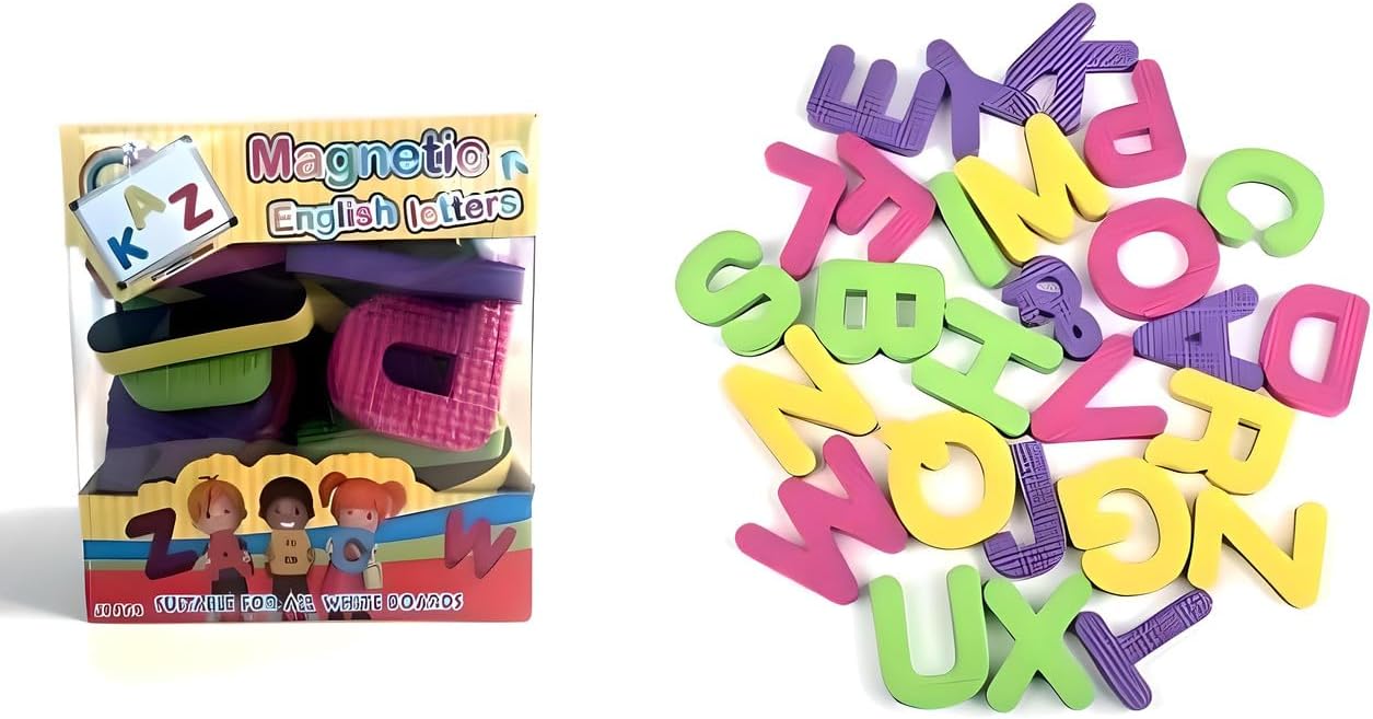 96 Pieces Multicolor Magnetic English Letters (130mm x 145mm for Kids Learning and Play)